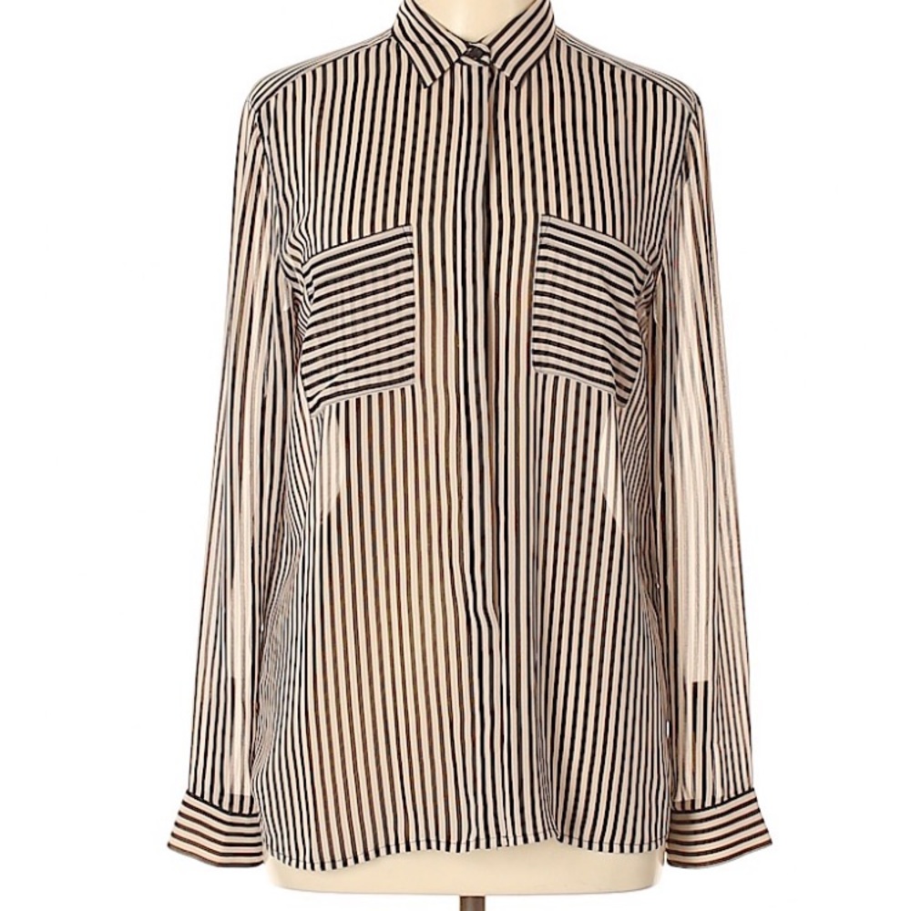 LOFT tan and black stripe sheer top